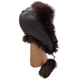 Hakiki Deri Kuzu Kürklü Toskanalı Tokalı Ushanka Şapka Erkek Kadın Şapka Bere Koyukahve