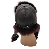 Hakiki Deri Kuzu Kürklü Toskanalı Tokalı Ushanka Şapka Erkek Kadın Şapka Bere Koyukahve