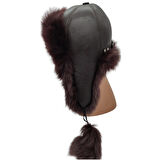 Hakiki Deri Kuzu Kürklü Toskanalı Tokalı Ushanka Şapka Erkek Kadın Şapka Bere Koyukahve