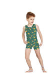 ELM Yeşil İş Makineleri Desenli Erkek Çocuk Atlet Boxer Takımı 7055