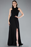 Bacak Dekolteli Uzun Şifon Mezuniyet Elbisesi ABU4965