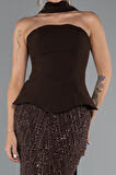 Straplez Peplum Detay Taşlı Uzun Balık Abiye ABU5131