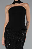 Straplez Peplum Detay Taşlı Uzun Balık Abiye ABU5131