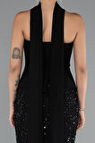 Straplez Peplum Detay Taşlı Uzun Balık Abiye ABU5131