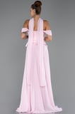 Kayık Yaka Saten Peplum Kesim Uzun Şifon Abiye ABU5327