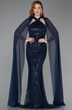 Halter Yaka Şallı Uzun Boncuklu Abiye Elbise ABU5595
