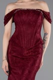 Kayık Yaka Peplum Kesim Uzun Dantel Abiye Elbise ABU5609