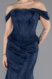 Kayık Yaka Peplum Kesim Uzun Dantel Abiye Elbise ABU5609