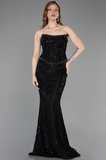 Taşlı Straplez Yaka Peplum Uzun Dantel Abiye ABU5993