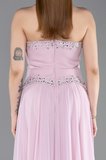 Taşlı Asimetrik Straplez Peplum Uzun Şifon Abiye ABU6188