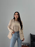 Kadın Blazer Ceket Kısa Düğmeli Astarlı Vatkalı Ceket
