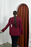 Kadın Oversize Blazer Ceket Kuşaklı Omuz Detaylı