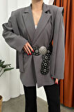 Kadın Oversize Blazer Ceket Kuşaklı Omuz Detaylı