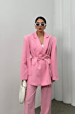 Kadın Oversize Blazer Ceket Kuşaklı Omuz Detaylı