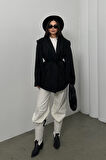 Kadın Oversize Blazer Ceket Çizgili Kuşaklı Omuz Detaylı