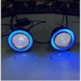 Üniversal Mercekli Angel Sis Farı Metal Su Geçirmez 89 mm Buz Mavi Halkalı Angel Eyes