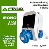 Acevbox Mono Kombinasyon Kutusu- Monofaze Altyapıya Uygun, Tesla Blue Adap. ve 7,4 Mobil Cihazlara uyumlu
