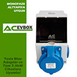 Acevbox Mono Kombinasyon Kutusu- Monofaze Altyapıya Uygun, Tesla Blue Adap. ve 7,4 Mobil Cihazlara uyumlu