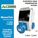 Acevbox Monotek Kombinasyon Kutusu, Monofaze Altyapıya Uygun,tesla Blue Adaptör ve Tüm 7,4kw Mobil Cihazlar