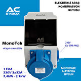 Acevbox Monotek Kombinasyon Kutusu, Monofaze Altyapıya Uygun,tesla Blue Adaptör ve Tüm 7,4kw Mobil Cihazlar