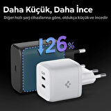 Spigen 45W GaN USB-C 2 Port Mini Güç Adaptörü - Samsung PPS 2.0 Destekli Hızlı Şarj Aleti (Isı Düşürücü ve Akım Korumalı) iPhone & Android & iPad & MacBook Type-C White
