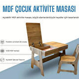 Çocuk Aktivite Masası + 1 Sandalye - % 100 MDF-Üstün Kalite-Açılabilir Masa- Kahverengi