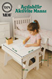 Çocuk Aktivite Masası + 1 Sandalye - % 100 MDF-Üstün Kalite-Açılabilir Masa- Beyaz