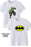2li Kaliteli Pamuk Penye Erkek Çocuk Baskılı Tshirt Tişört 5 6 7 8 9 10 11 12 13 14 Yaş Batman Hulk