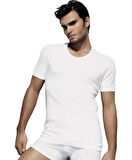 3 Adet Çift Kaplan 840 Erkek Beyaz Ribana Yarım Kol Bisiklet Yaka Fanila Atlet % 100 Pamuk