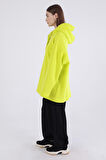 Neon Sarı Oversize Kapüşonlu Şardonlu Sweatshirt