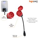 10 Metre Dönüştürücü Adaptör. 380V Güç Kaynaklı Elektrikli Araç Şarj Cihazını 220V dönüştürür. Ev Tipi Priz Olan Her Yerde Şarj İmkanı Sunar