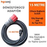 15 Metre Dönüştürücü Adaptör. 380V Güç Kaynaklı Elektrikli Araç Şarj Cihazını 220V dönüştürür. Ev Tipi Priz Olan Her Yerde Şarj İmkanı Sunar