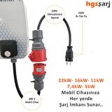 15 Metre Dönüştürücü Adaptör. 380V Güç Kaynaklı Elektrikli Araç Şarj Cihazını 220V dönüştürür. Ev Tipi Priz Olan Her Yerde Şarj İmkanı Sunar