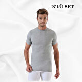 Erkek Basic Slim Fit %100 Pamuk 3'lü Sıfır Yaka Kısa Kollu Atlet