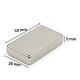 5 Adet 40x20x5mm Neodyum Magnet Güçlü N35 Mıknatıs Köşeli Nikel Kaplama