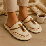 Kadın Kışlık Düğmeli Içi Havlulu Rahat Kaymaz Tüylü Ev Terliği