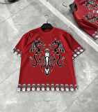 35 AVM Unisex Bisiklet Yaka Baskılı Oversize T-Shirt - Kırmızı