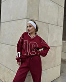 35 AVM V Yaka Üç İplik Sweat Takım - Bordo