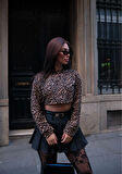35 AVM Leopar Desenli Uzun Kollu Crop - Leopar