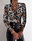 35 AVM Kadın Uzun Kollu Kruvaze Yakalı Kelebek Desenli şardonlu Dalgıç Bluz