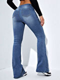 35 AVM Kadın Yüksek Bel Cepli İspanyol Paçalı Kot Jeans Pantolon