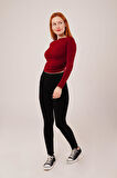 35 AVM Yaka Detay Uzun Kollu Basic Bordo Bluz