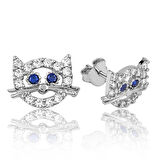 Gümüş Kedi Çivili Küpe