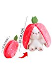 Sevimli Çilek Tavşan Peluş Çilek Tavşan Çantalı 50 cm Sevimli Çilek Tavşan Hediyelik