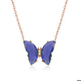 ​Gümüş Rose Mavi Cam Kelebek Kolye