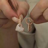 Gümüş Rose Halka Kalp Kadın Küpe