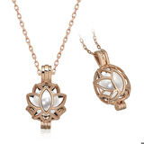 Gümüş Rose Beyaz İnci Kafesli Lotus Kadın Kolye