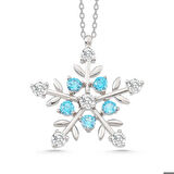 Gümüş Aquamarine Taşlı Kar Tanesi Kadın Kolye