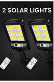 2 Adet Hareket Sensörlü 128 Led Solar Bahçe Sokak Lambası Kumandalı 3 Modlu Güneş Enerjili Büyük Boy