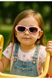 Sevimli Çocuk Güneş Gözlüğü Pembe Cool Çerçeve UV 400 Korumalı CE Belgeli Kids Çocuk Güneş Gözlk